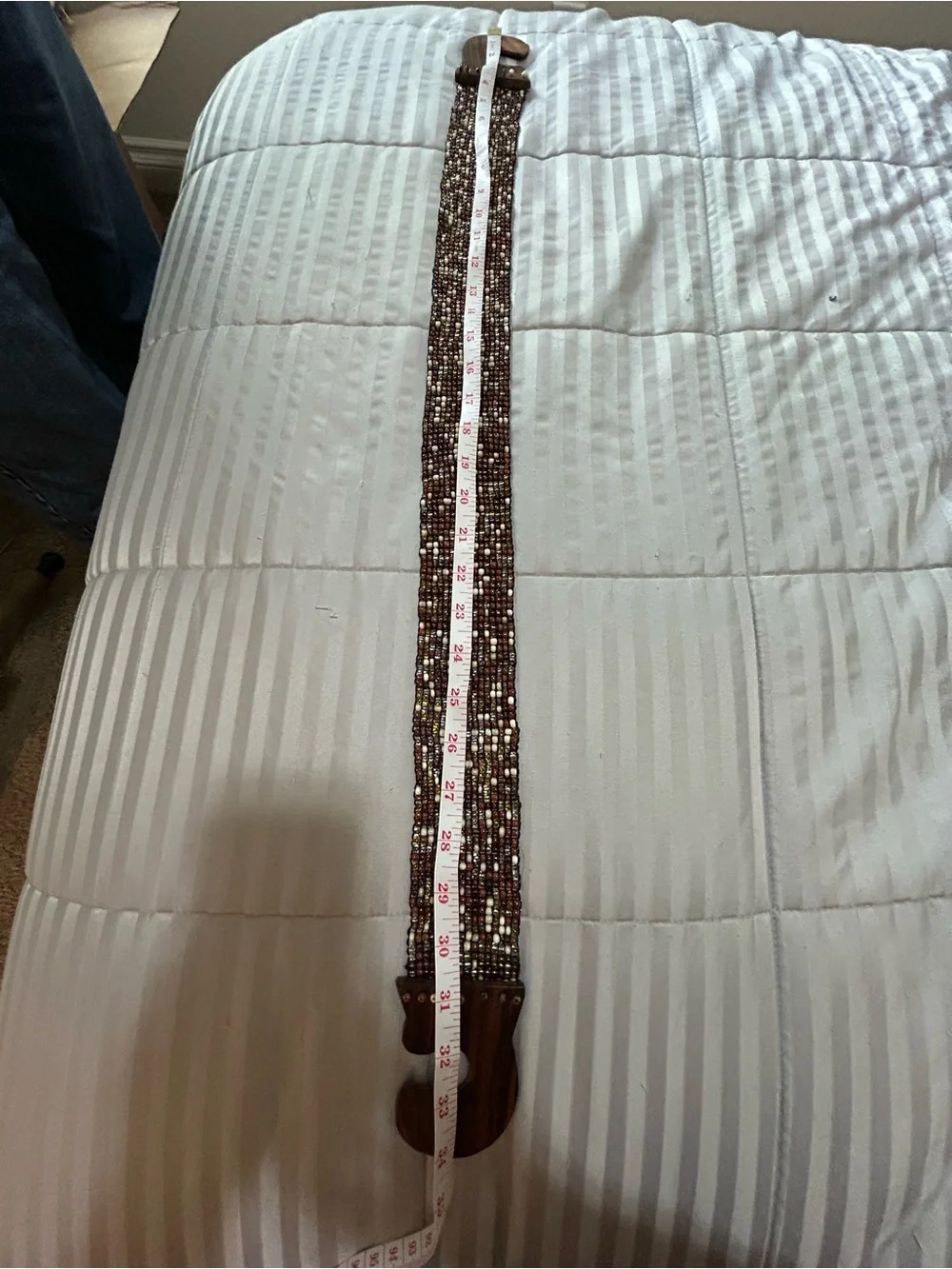 Beaded Stretch Waist Belt with Wood Buckle - Brown/stretchy